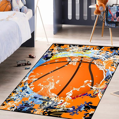 Basketball Rug for Boys Bedroom - Sports Rug for Boys Bedroom Kids Carpet, Basketball Carpet for Playroom Living Room Floor Mats Indoor Outdoor, 2x3 Feet