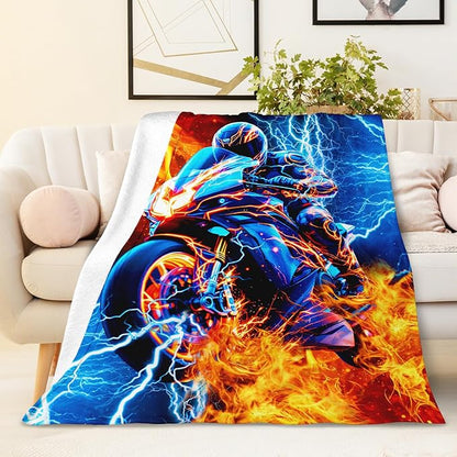 Boys Motorcycle Blanket Gift Throw Blankets for Kids Teens Motorcycle Lovers - 60x80 Inches Lightweight Soft All Season Throw for Sofa Chair Bed Office Home Decor