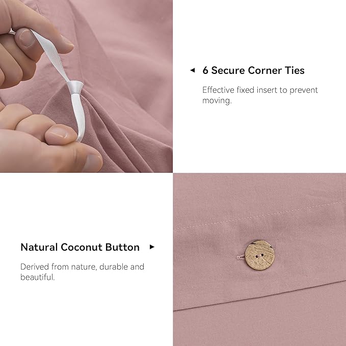JELLYMONI Cotton Duvet Cover Twin Size - Pink Comforter Cover with Button 100% Washed Cotton 2PCS Breathable Soft Solid Bedding Set Duvet Cover 68×90in & 1 Pillowcase (NO Comforter)
