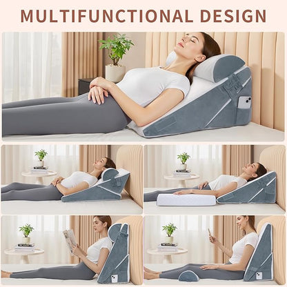 3PCS Bed Wedge Pillow Set for After Surgery, 9&12inch Orthopedic Memory Foam Adjustable Pillow Wedge for Acid Reflux Relief, Back Pain, Neck&Back Support