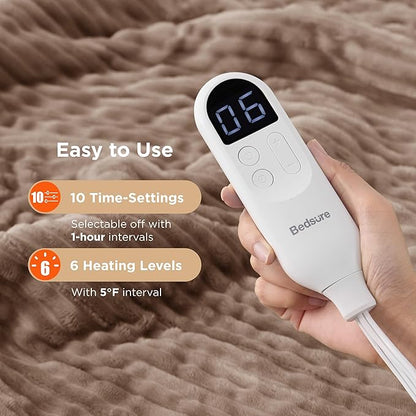 Bedsure GentleSoft Electric Blanket Full Size - Soft Ribbed Flannel Heated Blanket with 6 Heat Settings, Heating with 10 Time Settings, 8 hrs Timer Auto Shut Off, Gifts for Grandma (72"x84", Brown)