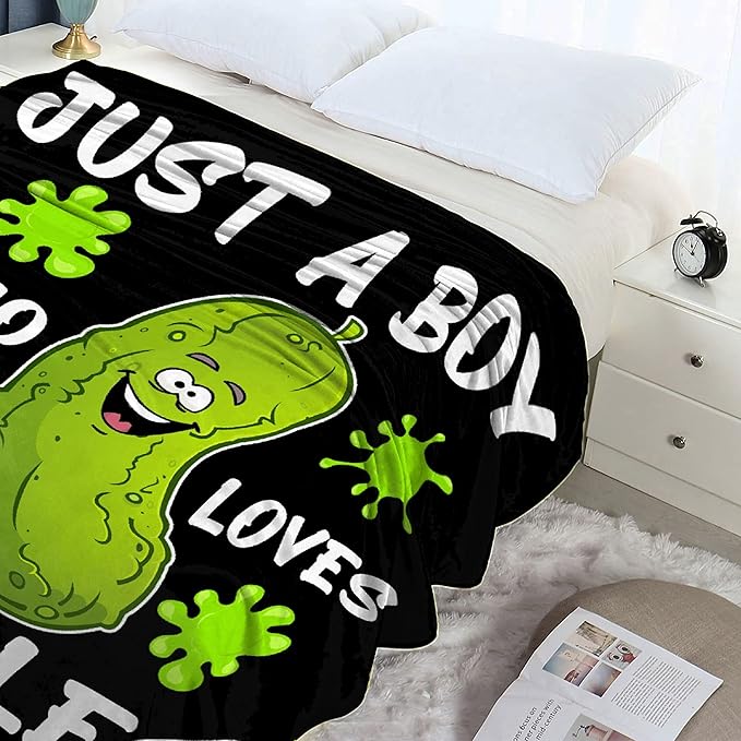 Just A Boy Who Loves Pickles Blanket Soft Blankets and Throws Flannel Cozy Lightweight Quilt Gift Perfect for Bed Sofa Couch-80 x60 Large for Adult