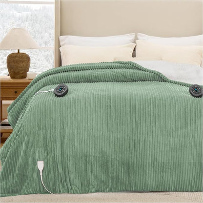 Bedsure GentleSoft Electric Blanket King Size - Soft Ribbed Flannel Heated Blanket with Dual Control, Heating with 10 Heat Settings & 10 Time Settings, 8 hrs Timer Auto Shut Off (90x100 inches, Green)