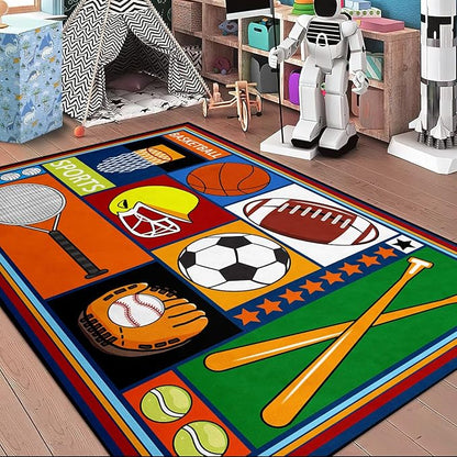 Sports Rugs for Boys Bedroom - 5'x7' Football & Soccer, Baseball, Basketball Rug for Boys Bedroom Decor Kids Carpet Soccer Carpet for Living Room Playroom Floor Mat Home Decor, 5x7 Feet
