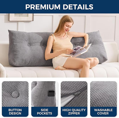 Headboard Pillow Queen, Triangle Pillows for Headboard, Head Board Backrest Wedge Pillow for Reading Sitting Working, Daybed Pillows with Removable Cover for Bed Dorm Sofa, Dark Grey