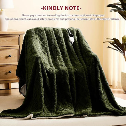 Heated Electric Blanket Full Size-72"x84" Heating Blanket with 10 Heating Levels & 5 Time Settings Over-Heat Protection，Winter Warmer for Adults with ETL Certification（Green）