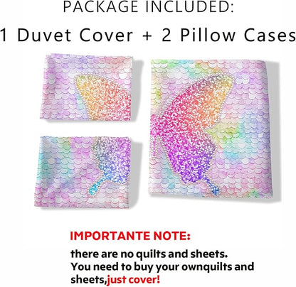 CVHOUSE Rainbow Butterfly Duvet Cover Twin Size, Bedding Set for Girls Kids Teens, Comforter Cover, 1 Duvet Cover 2 Pillowcases 3 Piece