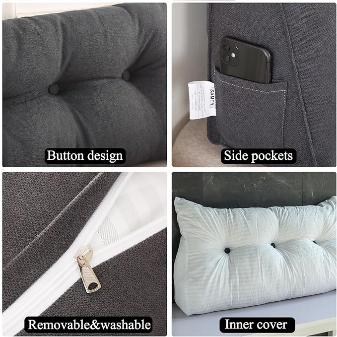 Triangular Wedge Pillow headboard California King Size for Couch Large headboard Pillow with Removable Cover Back Rest Pillows for Sitting up in Bed