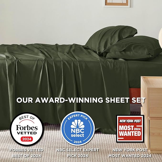 Bedsure Full Size Bed Sheets, Cooling Sheets, Rayon Derived from Bamboo, Breathable & Soft, Deep Pocket Up to 16 Inches, Hotel Luxury Silky Bedding for Hot Sleepers, Olive Green