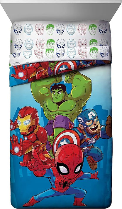 Jay Franco Marvel Super Hero Adventures Avengers Heroes Amigos 4 Piece Toddler Bed Set – Super Soft Microfiber Bed Set – Bedding Features Captain America, Hulk, Iron Man, & Spiderman