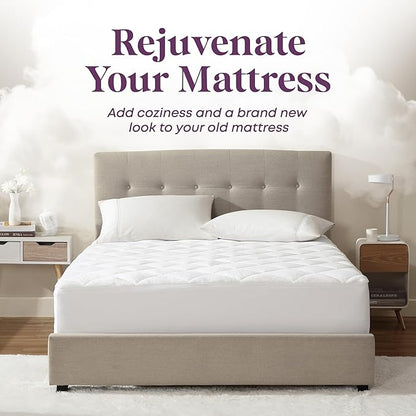 CirclesHome Full XL Size Mattress Pad Pillow Top - Double Puff Fleece Top Down Alternative Mattress Protector -Soft, Comfortable, and Hypoallergenic - Stretches from 14-16 inches for Snug Fit