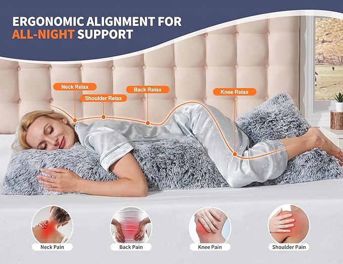 Bed Memory Foam Pillows with Removable Covers for Queen Bed 20x54 Soft Nursing Couch Pillows with Long Pillow Case for Beige Body Pillow Side Sleeper for Kids Machine Washable