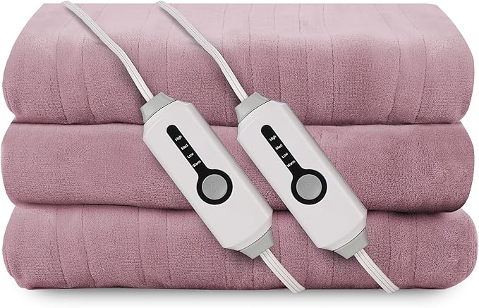 Electric Heated Blanket 84"x90" Queen Size, Soft Coral Fleece, Dual Controllers with 4 Heating Levels and 10 Hours Auto-Off, Machine Washable, Cozy Plush Fabric for Home, Purple