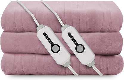 Electric Heated Blanket 84"x90" Queen Size, Soft Coral Fleece, Dual Controllers with 4 Heating Levels and 10 Hours Auto-Off, Machine Washable, Cozy Plush Fabric for Home, Purple
