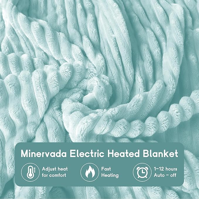 Heated Electric Blanket Queen Size 84''x90'', Dual Controller Soft Flannel with 10 Heat Settings 1-12 Hour Auto Off Large Blanket for Bed - Pale Green