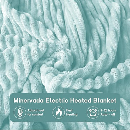 Heated Electric Blanket Queen Size 84''x90'', Dual Controller Soft Flannel with 10 Heat Settings 1-12 Hour Auto Off Large Blanket for Bed - Pale Green