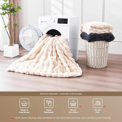 Heated Blanket Throw 50''x60'', Fast Heating Electric Blanket Ultra-Soft Faux Rabbit Fur with 5 Heat Levels & 5H Auto Shut-Off, Overheat Protection, Machine Washable