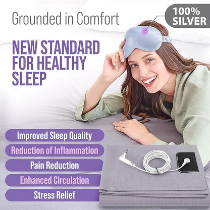 Luxury Grounding Sheets King 22% Silver Fiber, 74% Cotton, 4% Silk, SGS Quality Certified Grounded Well Bed Sheet - Conductive Earth Fitted Sheet for Better Sleep, Grey