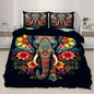 Elephant Duvet Cover King Size, Indian Elephant Bedding Set 3 Piece Bedroom Decor African Wildlife Comforter Cover and 2 Pillow Sham with Zipper Closure