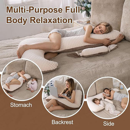Long Body Pillow for Adults, Full Body Pillow with Mini Candy Pillow, Adjustable Height, Firm Support for Side Sleeping, Kids & Pregnancy, Soft & Breathable, Washable (55 Inch, Velvet Brown)