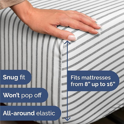 King 6 Piece Sheet Set - Comfy Breathable & Cooling - Soft Hotel Luxury Bedding Set with 8-16 Inch Deep Pockets - 1 Flat & 1 Fitted Sheet & 4 Pillowcases - Wrinkle Free & Easy Care - Grey Stripes 2