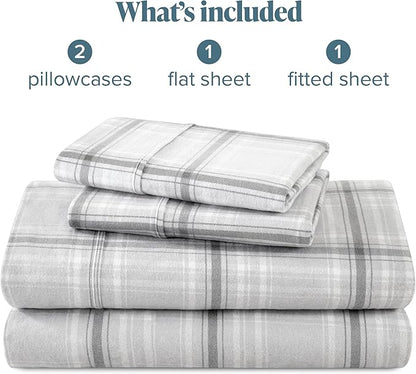 Bare Home Flannel Sheet Set Prints, 100% Cotton, Velvety Soft Heavyweight - Double Brushed Flannel for Extra Softness & Comfort - Deep Pocket - Bed Sheets (Full, Tartan Plaid)