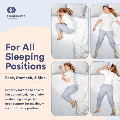 Continental Bedding | Serenity Goose Down Pillow | 700 Fill Power Hungarian White Down | 400TC Cotton Damask Shell | Made in USA | Queen, Firm