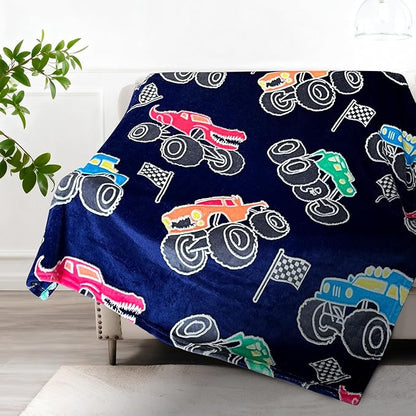 TEHALK Monster Truck Blanket for Boys/Girls/Kids/Toddler/Baby, Monster Truck Toys for Boys Age 3-12, Car Blanket for Birthday/Unique Gifts 50"x 60"