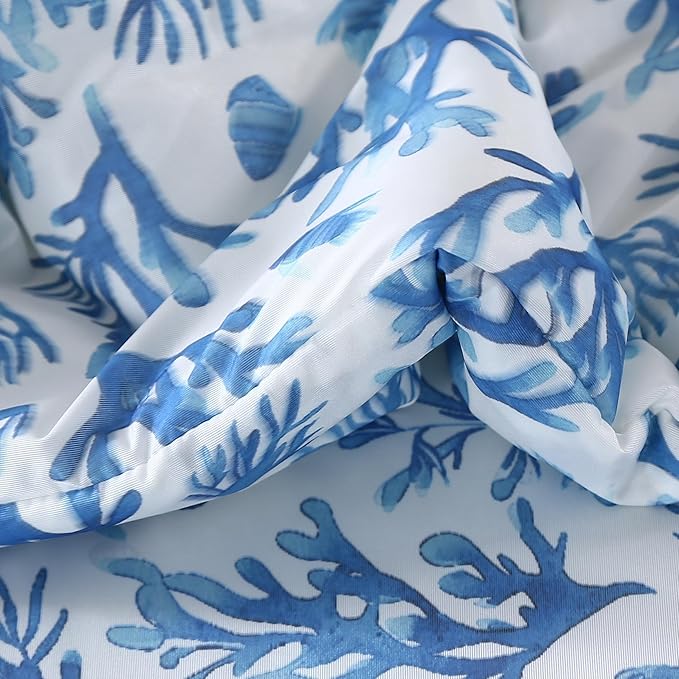 SDIII Blue Ocean Comforter Set Queen 3 Pieces, Silky Breathable Microfiber and Spandex, Ocean Themed Bedding Set Queen for Boys Girls Kids and Teens