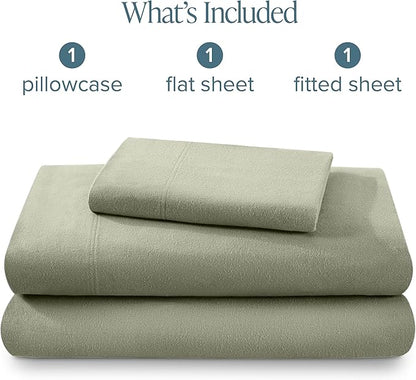 Bare Home Flannel Sheet Set 100% Cotton, Velvety Soft Heavyweight - Double Brushed Flannel - Deep Pocket (Twin XL, Sage)