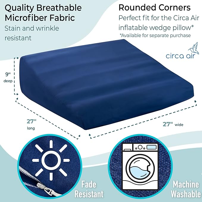 Circa Air Wedge Pillow Cover - Ultra Soft 100% Microfiber Wedge Pillow Case (27x27x8), Zip Cover, Extra Wide Large