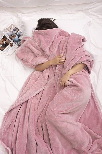 Mellowdy Extra Thick Hearty Plush Flannel Blanket (Brushed Pink, 108x90) - 500GSM King Size Warm Blanket for Winter, Fall | Soft, Fluffy, Cuddly, Perfect for Bed, Oversized Throw for Couch, Sofa