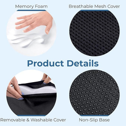 Seat Cushion for Office Chairs - Fits 18"x14" Seats, Tailbone, Coccyx Pain Relief - Butt, Pressure & Sciatica Relief - Gaming, Wheelchair, Car & Desk Pillow, Black