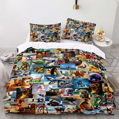 Funny Fusion Animals Bedding Set,Fusion Animals Duvet Cover Twin Full Queen King Set for Kids Boys Bed Decor Gifts (Color 3,Full (80" x 90"))