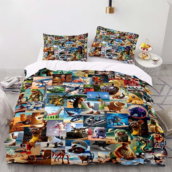 Funny Fusion Animals Bedding Set,Fusion Animals Duvet Cover Twin Full Queen King Set for Kids Boys Bed Decor Gifts (Color 3,Twin (68" x 90"))