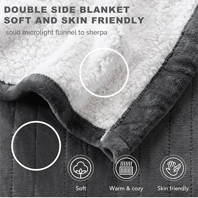 Degrees of Comfort Sherpa Plush Heated Blanket, Full Size Bed Electric Blankets with 6 Heat Settings Controller | 1-10 Hour Auto Shut Off |Washable, 72" X 84" Grey