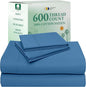 California Design Den Natural 100% Cotton Bed Sheets Queen Size Set - Luxury 600 Thread Count Sateen, Durable Hotel Quality Fully Elasticized Deep Pocket Bedsheets Queen Size Bed - Parisian Blue