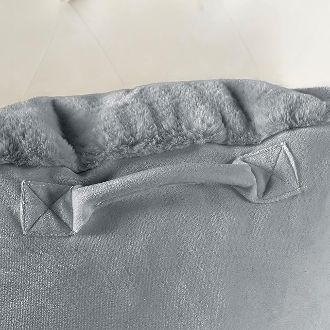 Plush Faux Fur Backrest Reading Bed Rest Pillow with Arms and Pockets for Sitting in Bed Couch Sofa, Back Support Wedge Cushion with Removable Cover, 20" x 18" x 17", Middle Gray