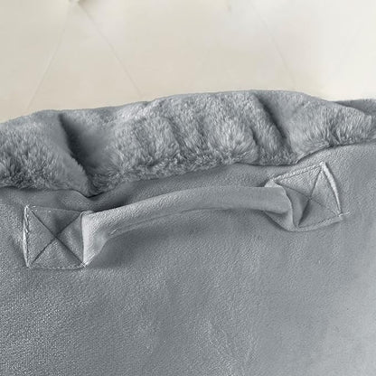 Plush Faux Fur Backrest Reading Bed Rest Pillow with Arms and Pockets for Sitting in Bed Couch Sofa, Back Support Wedge Cushion with Removable Cover, 20" x 18" x 17", Middle Gray