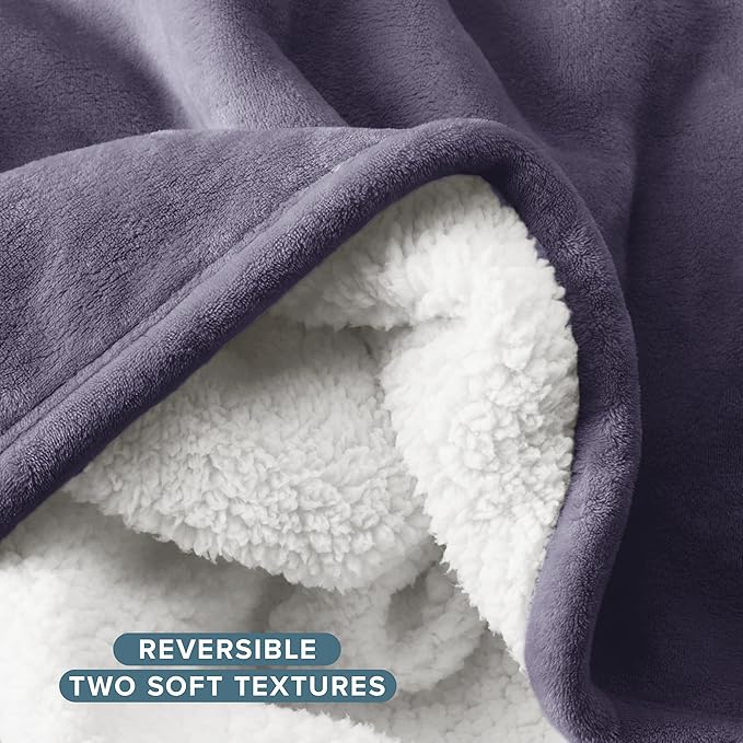 Bare Home Sherpa Fleece Blanket - Twin/Twin Extra Long - Blanket for Bed, Sofa, and Couch - Warm & Lightweight - Fluffy & Soft - Reversible (Twin/Twin XL, Dusty Purple)