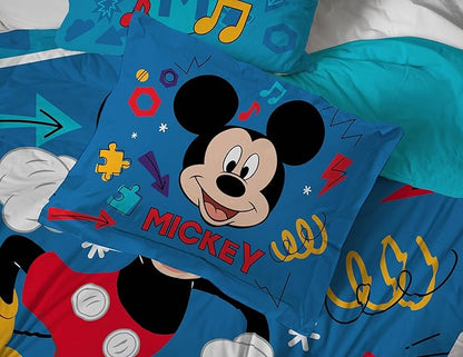Jay Franco Kids Comforter Set Includes Sheets and Pillow Covers - Soft and Cozy Bed Set for Stylish Room Decor, Blue - Mickey Mouse, 5 Piece Twin Bedding