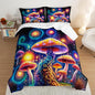 Kids Mushroom Comforter Set Queen Size,Colorful Flash Natural Wild Fungus Bedding Set for Kids Boys Girls Room Decor,Botanical Plants Bedding Sets with 2 Pillowcases.