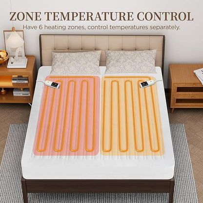 Heated Mattress Pad Cal King Size-Dual Controllers Electric Mattress Pad with Deep Pocket,6 Heat Settings & 2-10 Auto Shut Off Electric Bed Warmer,ETL Certified,Machine Washable(72"x84")