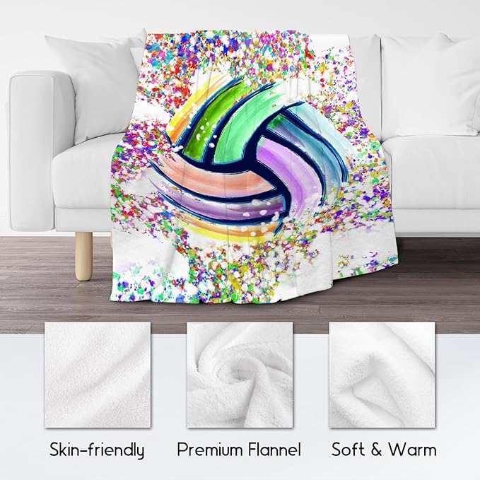 Volleyball Blanket Gifts - 30"x40" Sports Throw Blanket for Adults, Kids - Colorful Soft Plush Throws for Couch & Travel