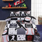 A Nice Night Sports Geometric Grid Black Patchwork Baseball Printed for Boys Queen 6Pcs Bed in A Bag Comforter Bedding Set,Black