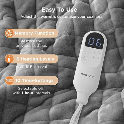 Bedsure Electric Blanket Twin - Quilted Heated Blanket Twin Size, Soft Flannel Thick Heating Blanket with 10 Time Settings & 6 Heat Settings, Warm Gifts for Women Men (62x84 inches, Formal Gray)