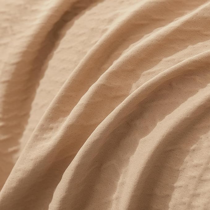 Queen Duvet Cover Set, Luxury Brushed Microfiber Double-Layer Crinkle Gauze Bown Duvet Cover, 3 Pieces Bedding for All-Season, Soft Breathable with Zipper Closure (No Comforter)