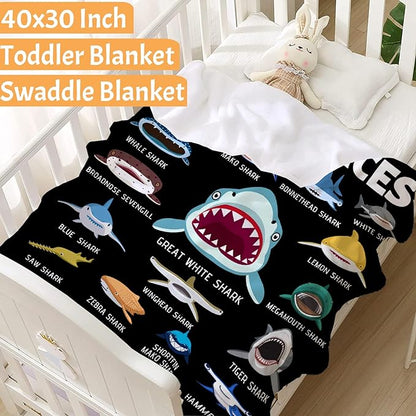 Shark Blanket Gifts for Kids Newborn Shark Lovers Shark Faces Blanket Super Soft Warm Fleece Flannel for Travel Beach Sofa Shark Room Decor Christmas Birthday Easter 40"X30"-XS