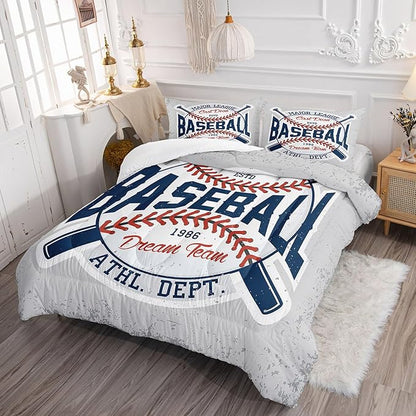 Vintage Sports Baseball Comforter Set 3D Baseballs Printed Bedding Set with 1 Comforter and 2 Pillowcases for Boys and Girls Bedroom All Season(Baseball Full)