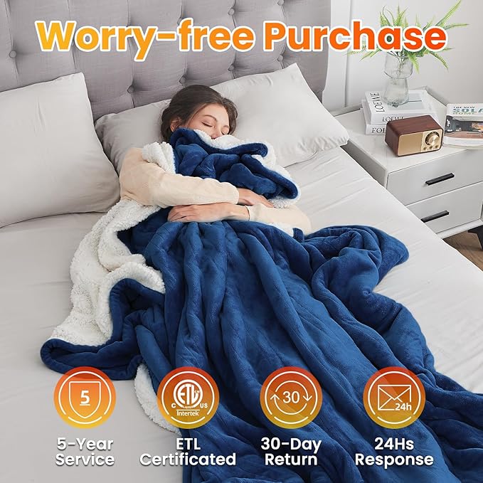 WOOMER Electric Heated Throw Blanket, Soft Flannel Electric Blanket with Multi-Color Option, Full Size 77"x 84", 10 Heating Levels & 0.5-12H Auto Off, Over-Heat Protection
